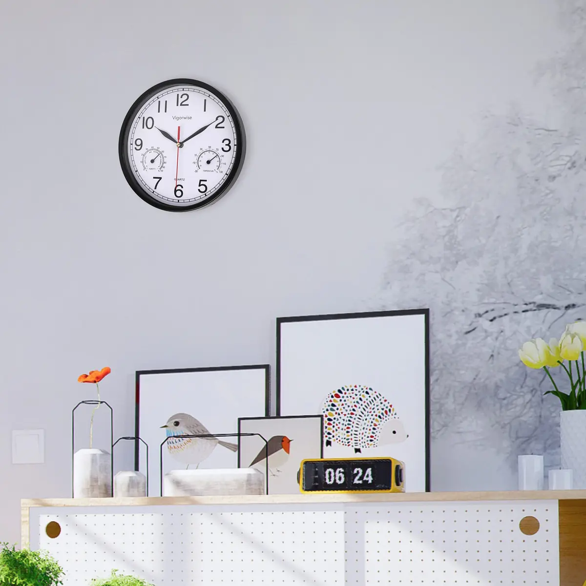 Vigorwise 8 Inch White Wall Clock Sweep Silent Wall Clocks with Temperature - view 7