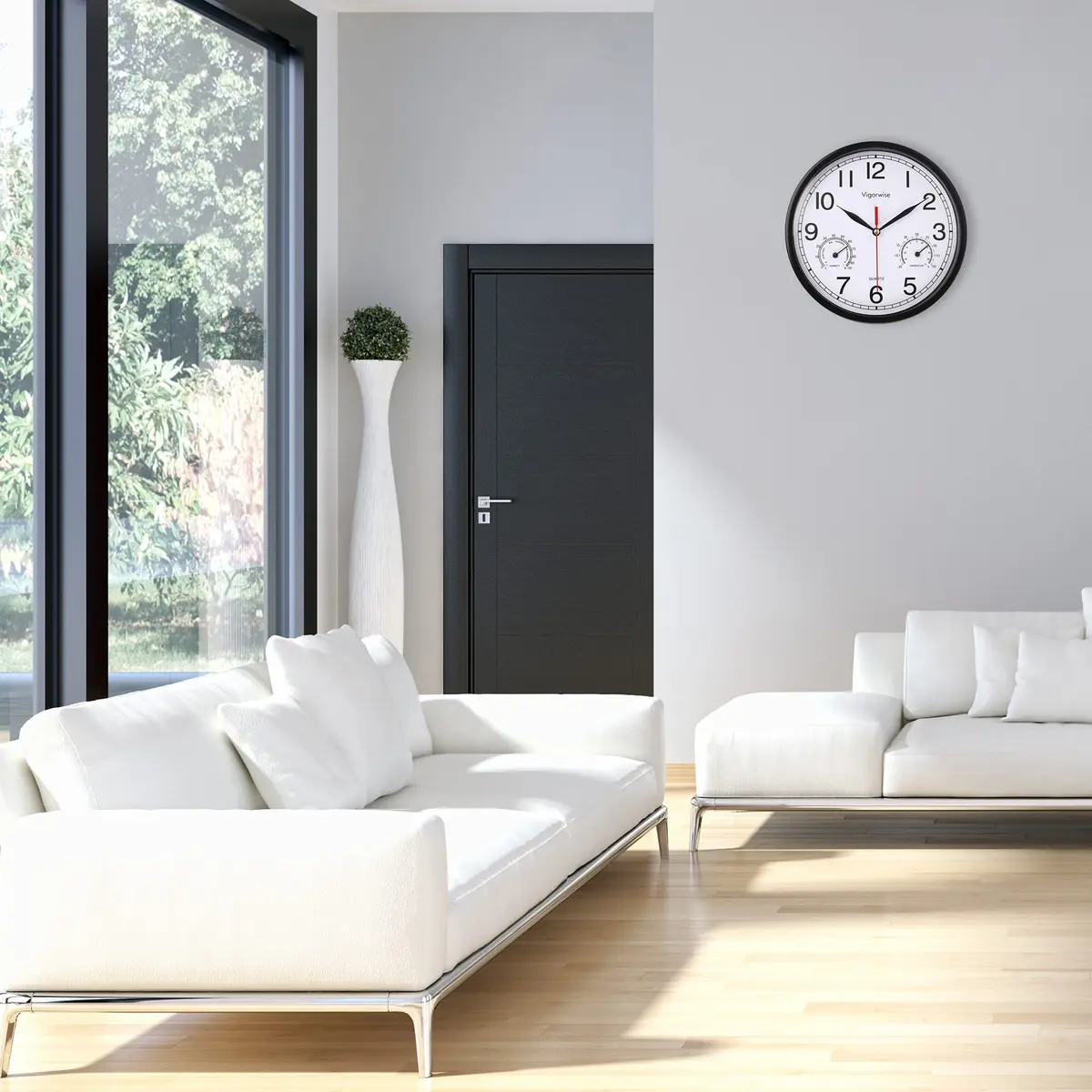 Vigorwise 8 Inch White Wall Clock Sweep Silent Wall Clocks with Temperature - view 2