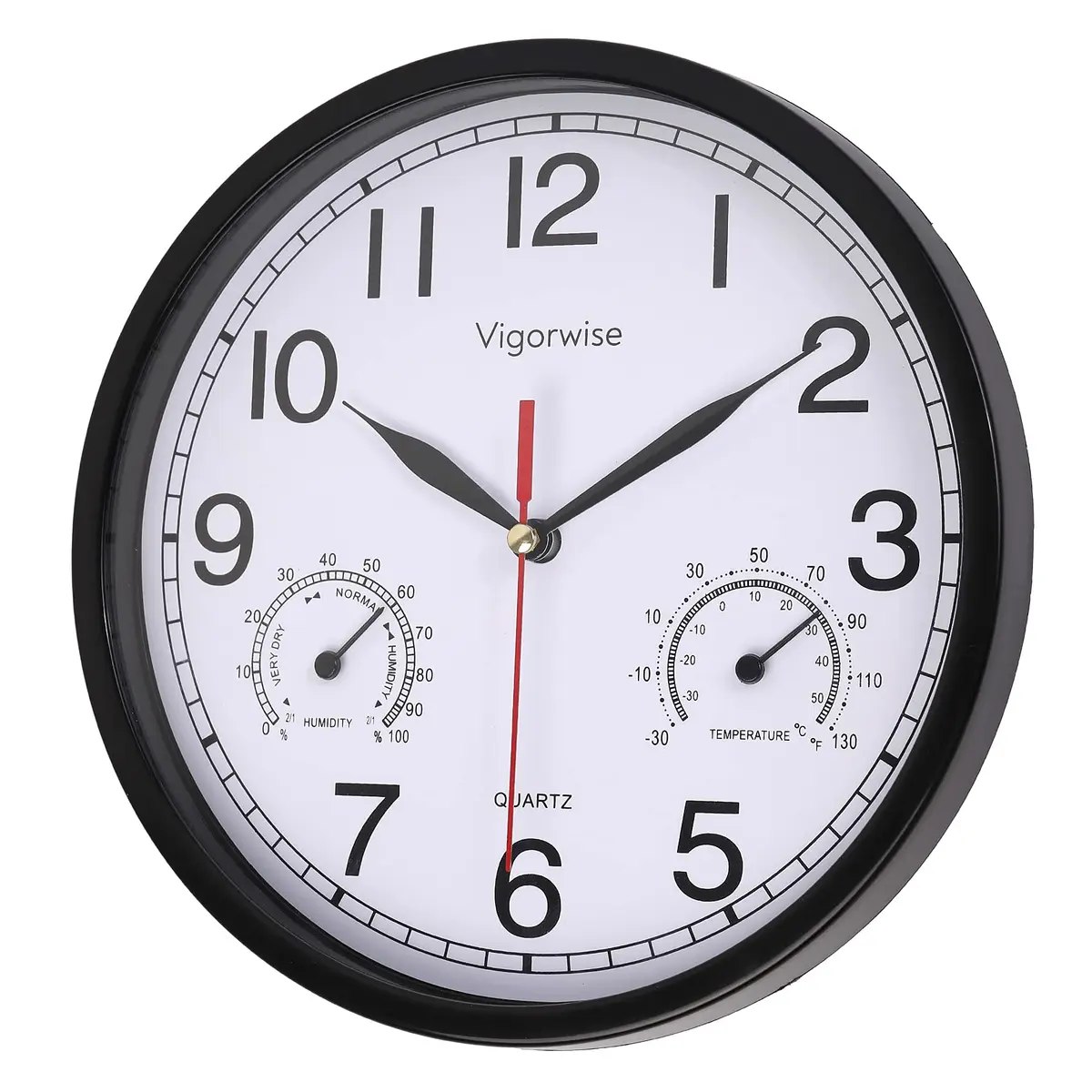 Vigorwise 8 Inch White Wall Clock Sweep Silent Wall Clocks with Temperature - view 3