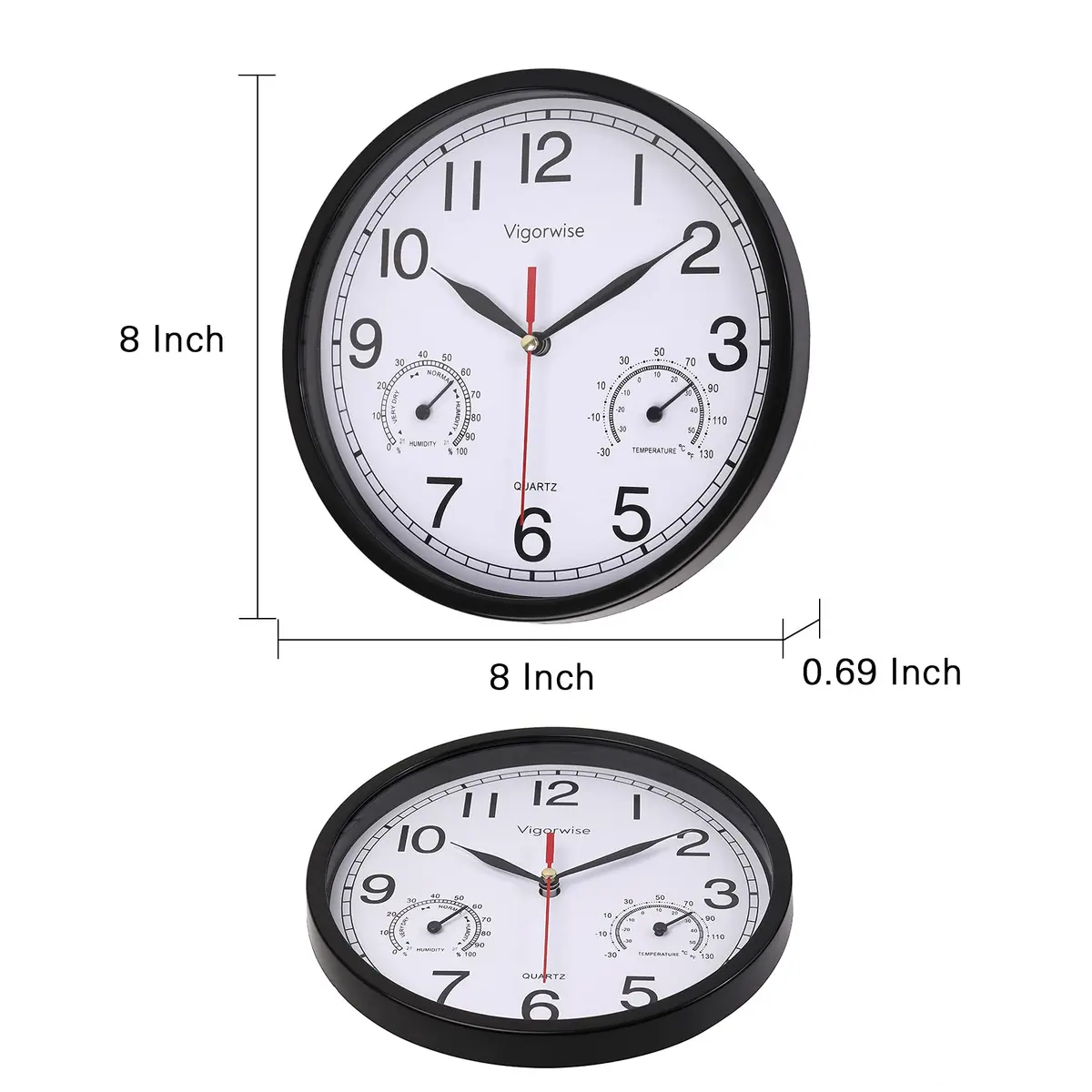 Vigorwise 8 Inch White Wall Clock Sweep Silent Wall Clocks with Temperature - view 4