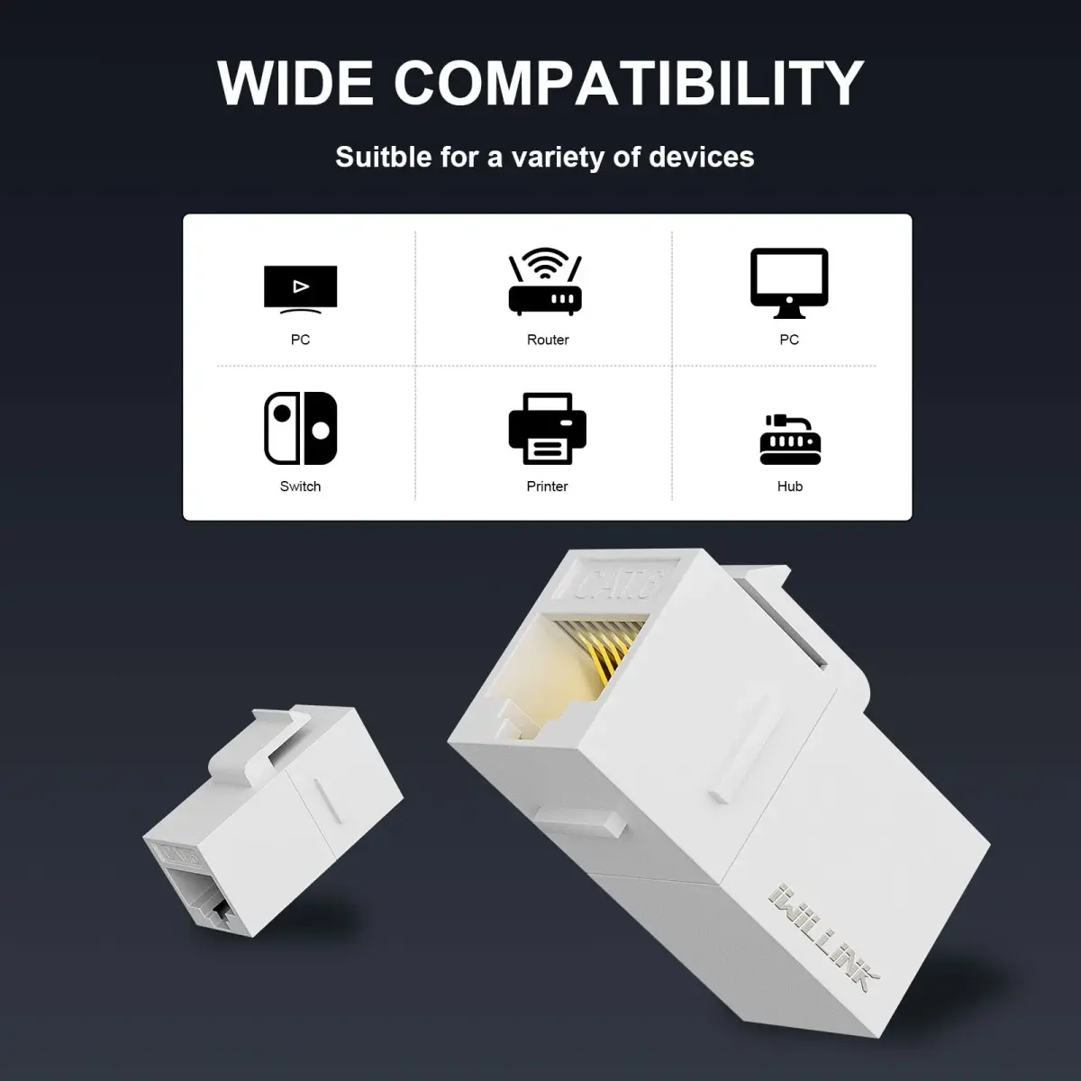 iwillink Cat6 Keystone Coupler 5-Pack, White | Connects Two Ethernet Cables for Stable Gigabit Speeds - view 3