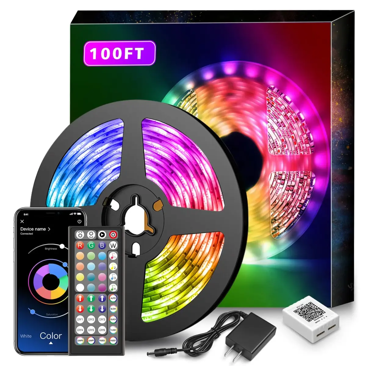 Nexillumi 100ft LED Strip Lights | Music Sync Color Changing Smart Lights with App Control & Remote - main product image