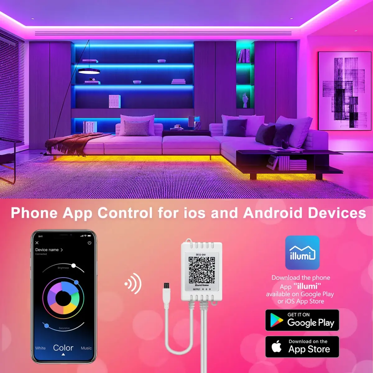 Nexillumi 100ft LED Strip Lights | Music Sync Color Changing Smart Lights with App Control & Remote - view 2