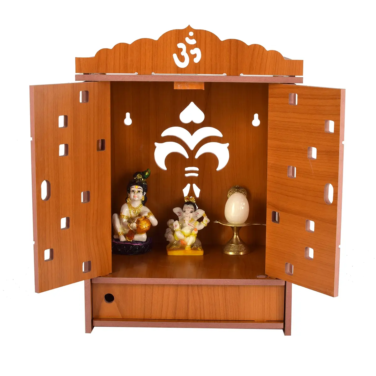 CrazyInk Handmade Wooden Home Temple with Doors & Storage Box | Red, 43cm x 28cm x 19cm - main product image