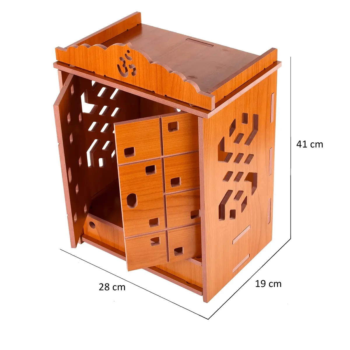 CrazyInk Handmade Wooden Home Temple with Doors & Storage Box | Red, 43cm x 28cm x 19cm - view 3