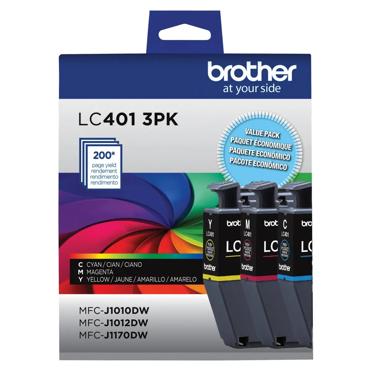 Brother Genuine LC401 Standard Yield 3-Pack Ink Cartridges Cyan Magenta Yellow | Up to 200 Pages Per Cartridge - main product image