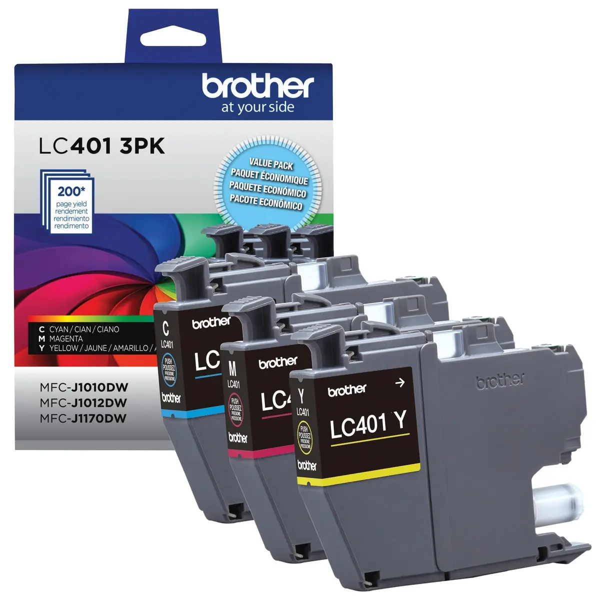 Brother Genuine LC401 Standard Yield 3-Pack Ink Cartridges Cyan Magenta Yellow | Up to 200 Pages Per Cartridge - view 2