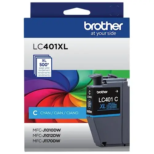 Brother Genuine High Yield Cyan Ink Cartridge LC401XLC | 500 Pages - main product image