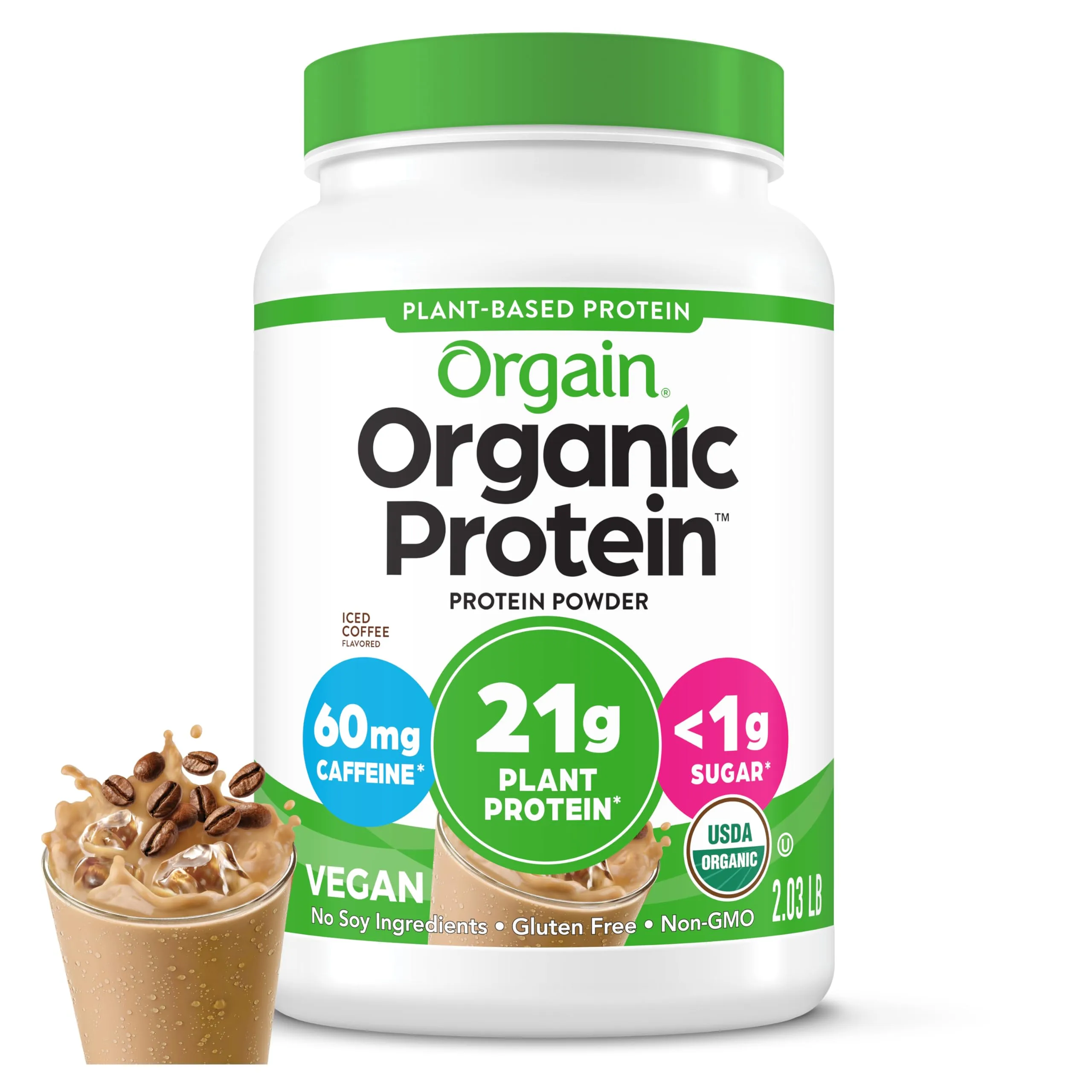Orgain Organic Vegan Protein Powder Iced Coffee 2.03 lb | USA Import, 21g Plant Protein, 60mg Caffeine - main product image