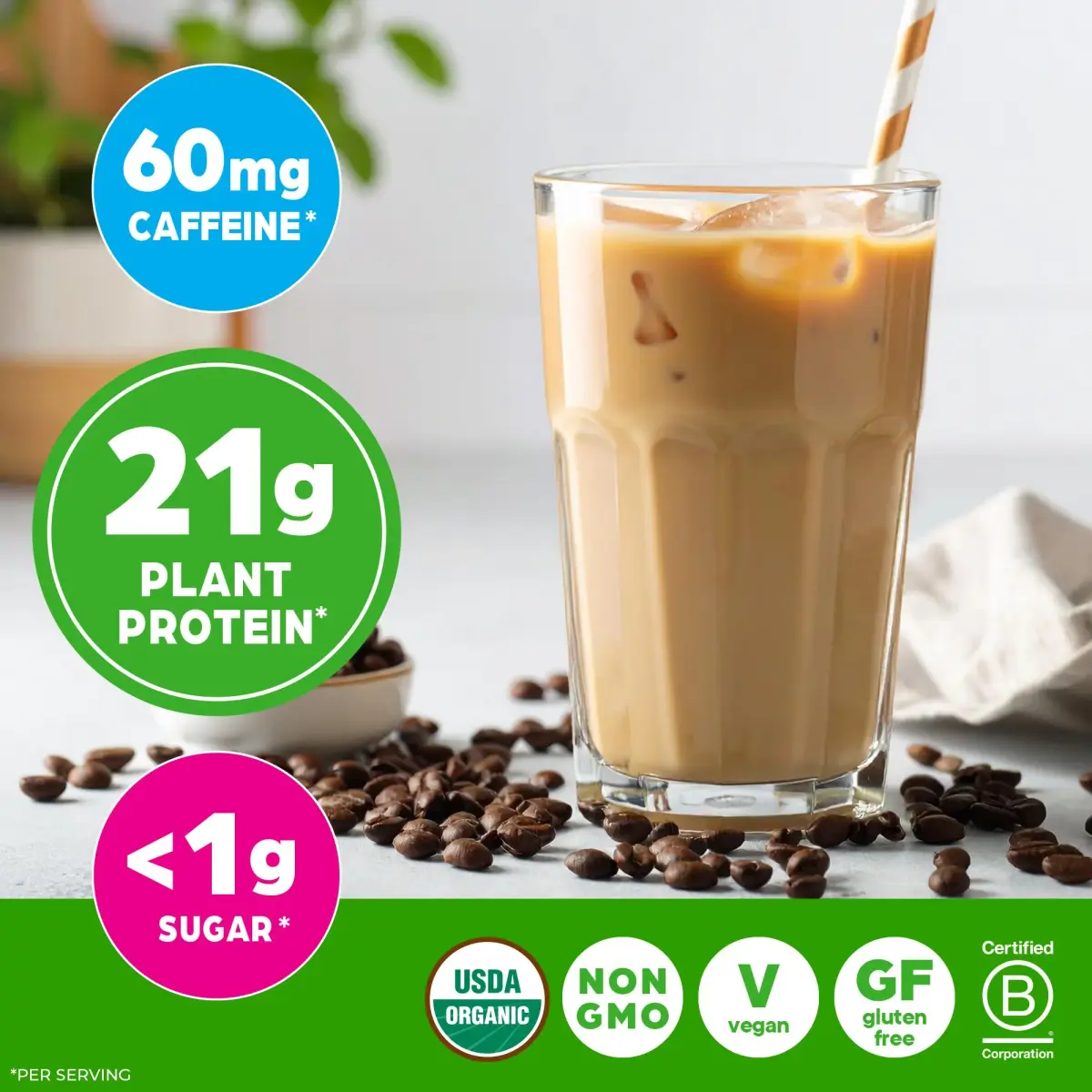 Orgain Organic Vegan 21g Protein Powder Iced Coffee 2.03 lb (920 g) | USDA Organic Plant-Based Protein with Caffeine - view 6