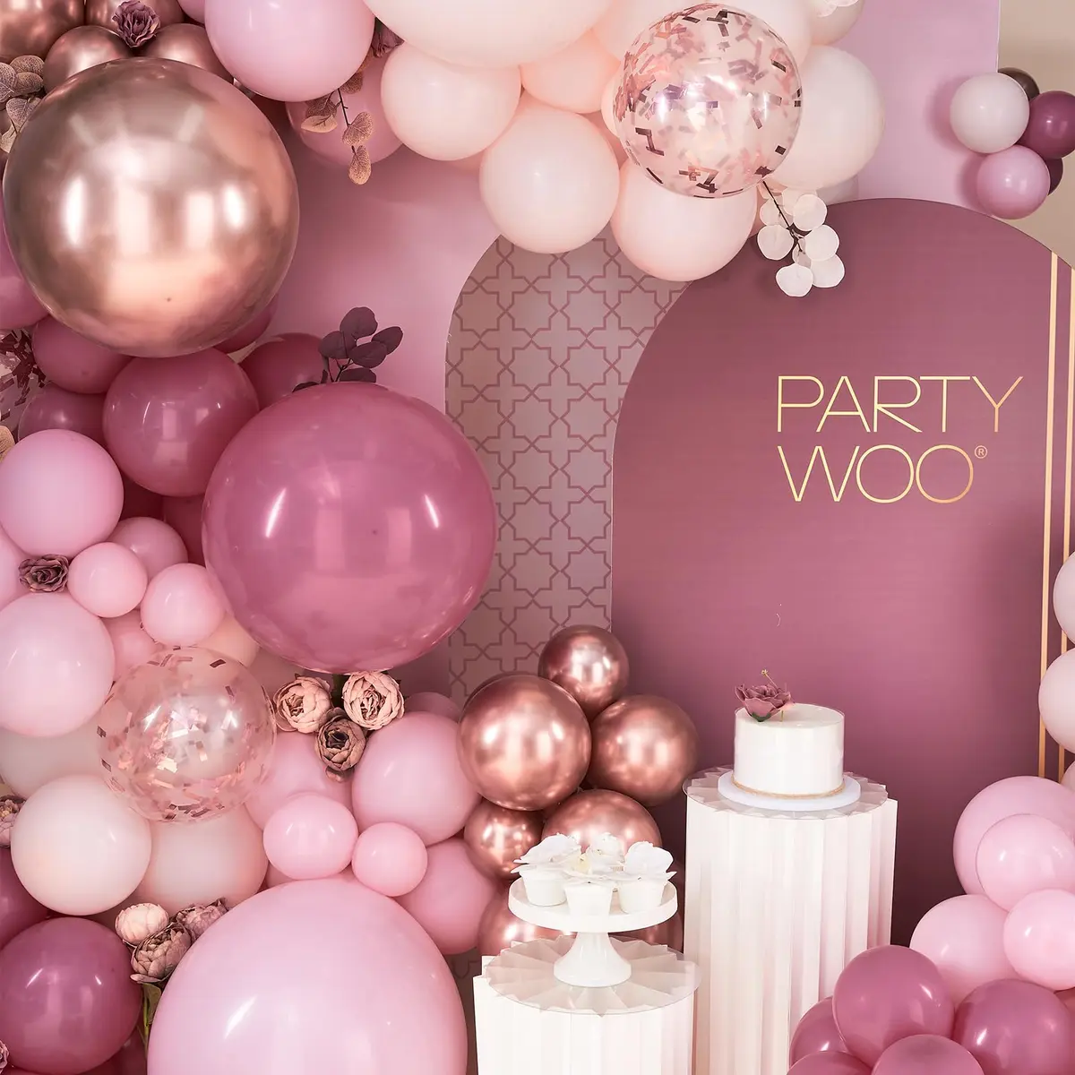 PartyWoo Rose Gold Pink Metallic Latex Balloon Arch Kit 140pcs | Assorted Colors for Party Planners - view 6