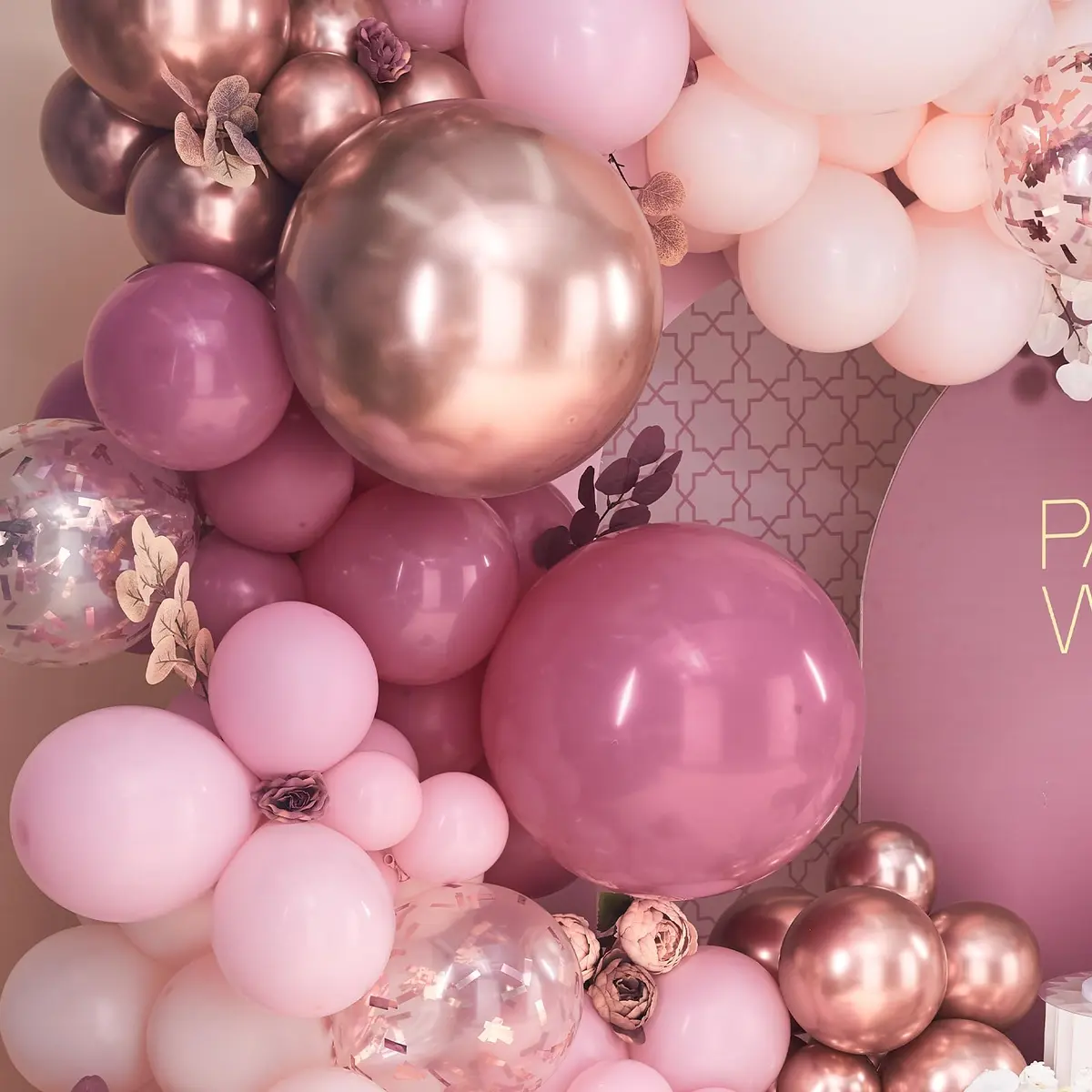 PartyWoo Rose Gold Pink Metallic Latex Balloon Arch Kit 140pcs | Assorted Colors for Party Planners - view 3