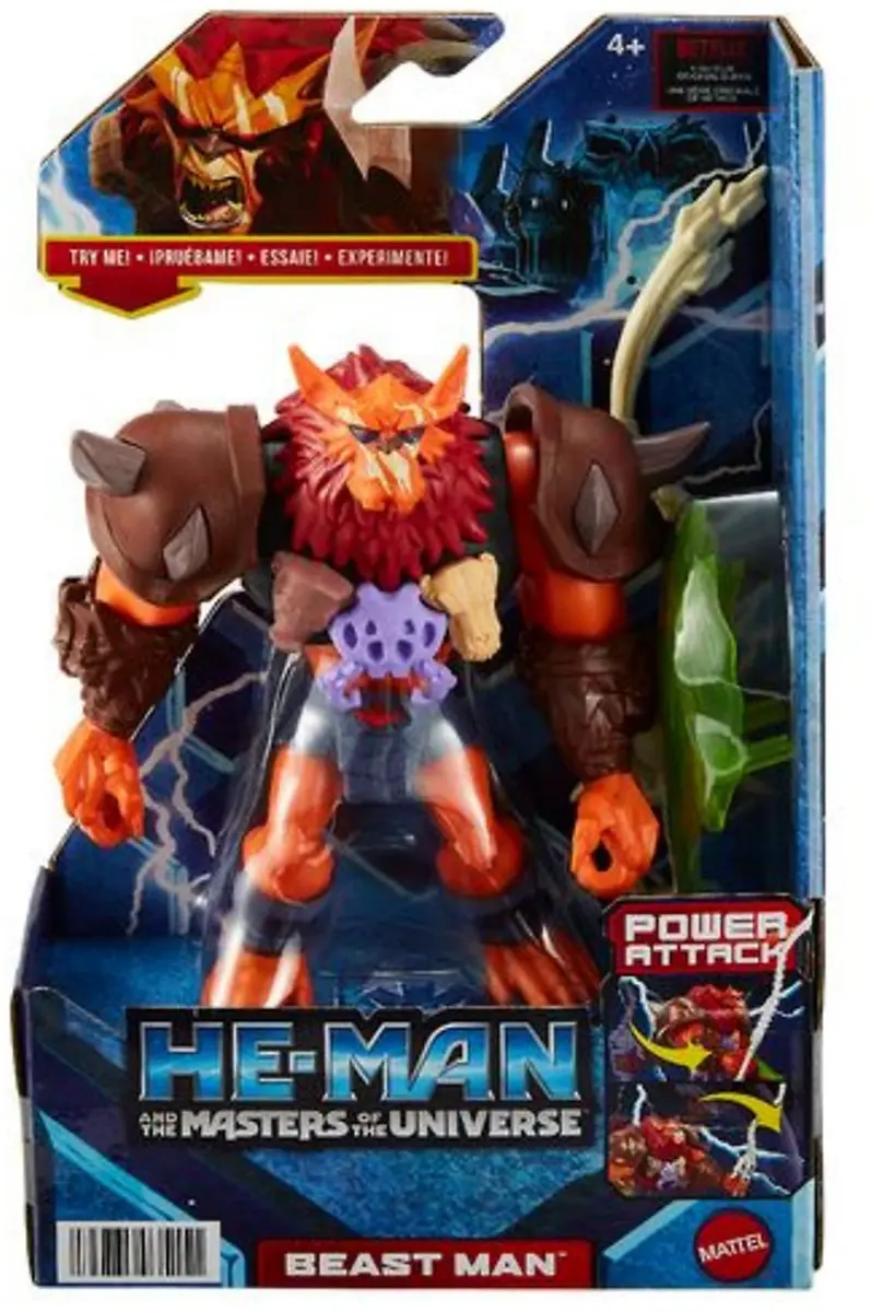 Masters of the Universe Beast Man Action Figure with Power Attack Move & 2 Accessories | Inspired by MOTU Netflix Series, 5.5-in Collectible Toy - view 6