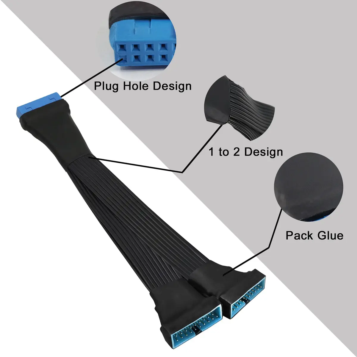 GINTOOYUN USB 3.0 19/20 Pin Header Extension Cable 15cm (5.9 inch) | 5Gbps Data Transfer for Motherboards - view 3