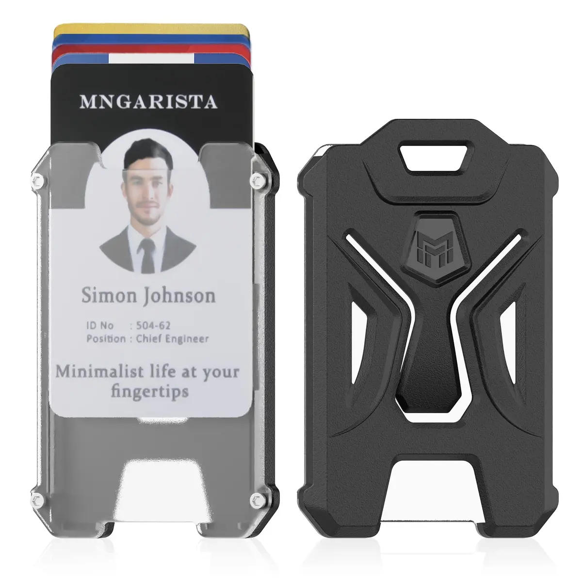MNGARISTA Heavy Duty Vertical ID Card Holder Protector, 2 Pack | PC Polycarbonate, Black - main product image