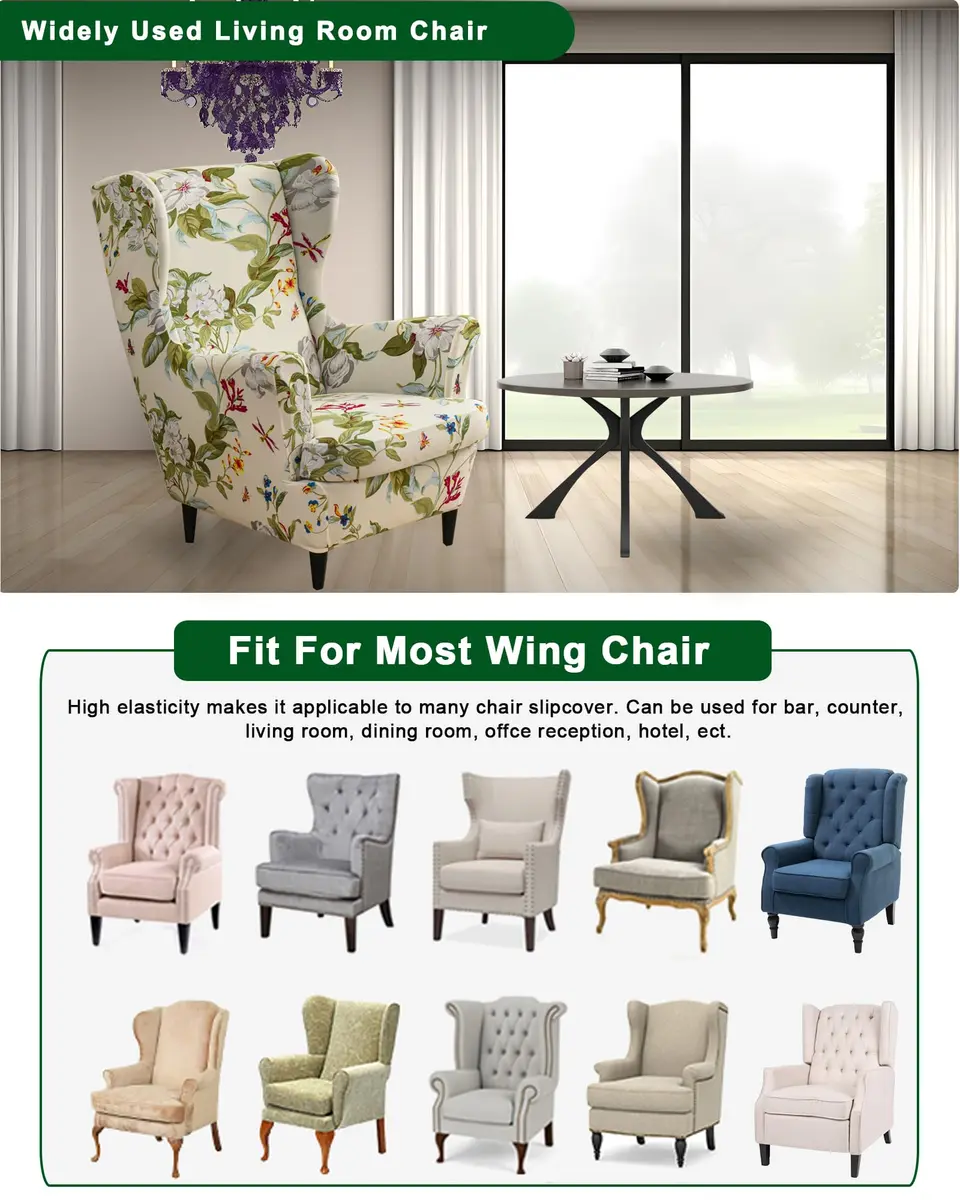 CRFATOP Wingback Chair Covers 2-Piece Set (1 Wing Cover + 1 Cushion Cover) | Stretch Polyester Spandex Blend, Floral Pattern, Modern Style - view 6
