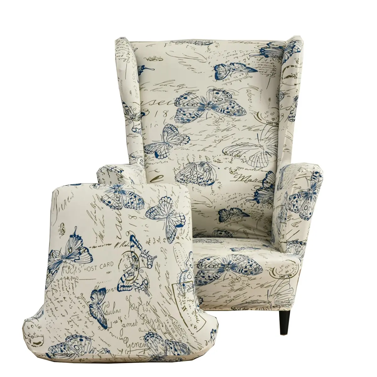 CRFATOP Wingback Chair Cover Color 04 Floral Pattern Stretchable Armchair Slipcover for Living Room, 2 Pieces (Fits 37.4-43.3in Backrest) - main product image