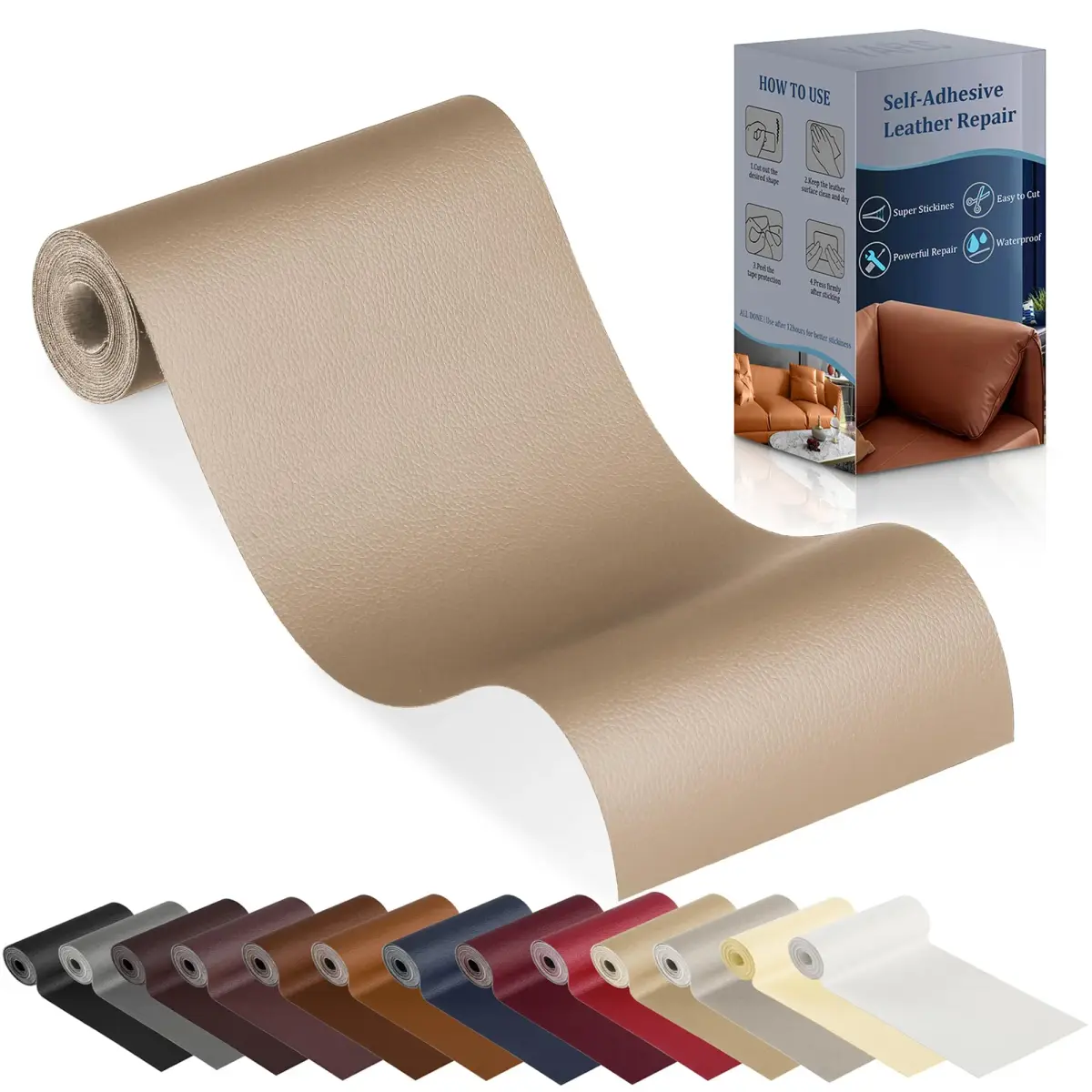 YAFLC Self Adhesive Leather Repair Patch Tape Kit 1mm Thick, 10cm x 60cm (4" x 63") | Waterproof & Durable for Furniture & Car Seats - main product image