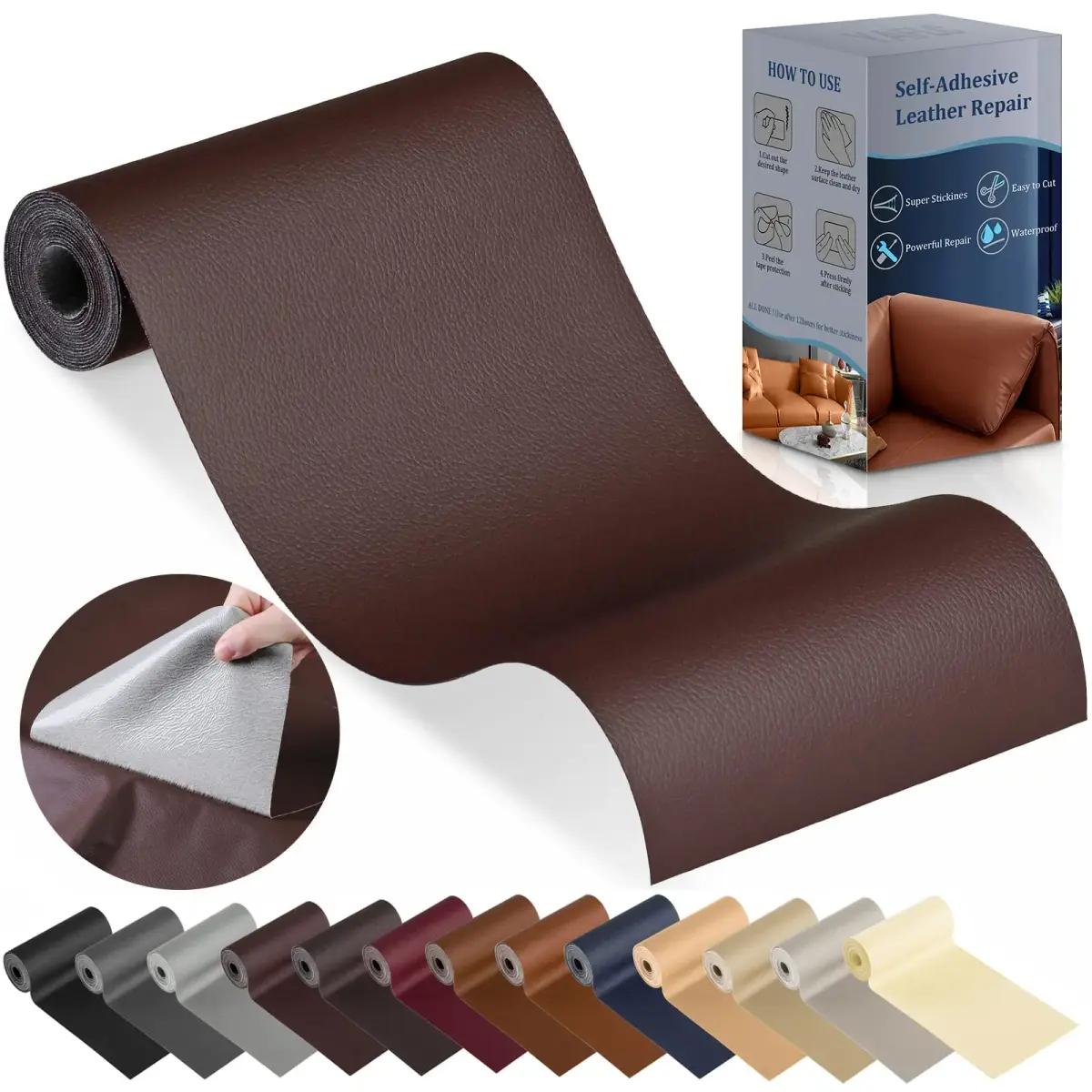 YAFLC Brown Leather Repair Patch Tape Kit - 4" x 63" | 1mm Thick, Waterproof & Durable - main product image