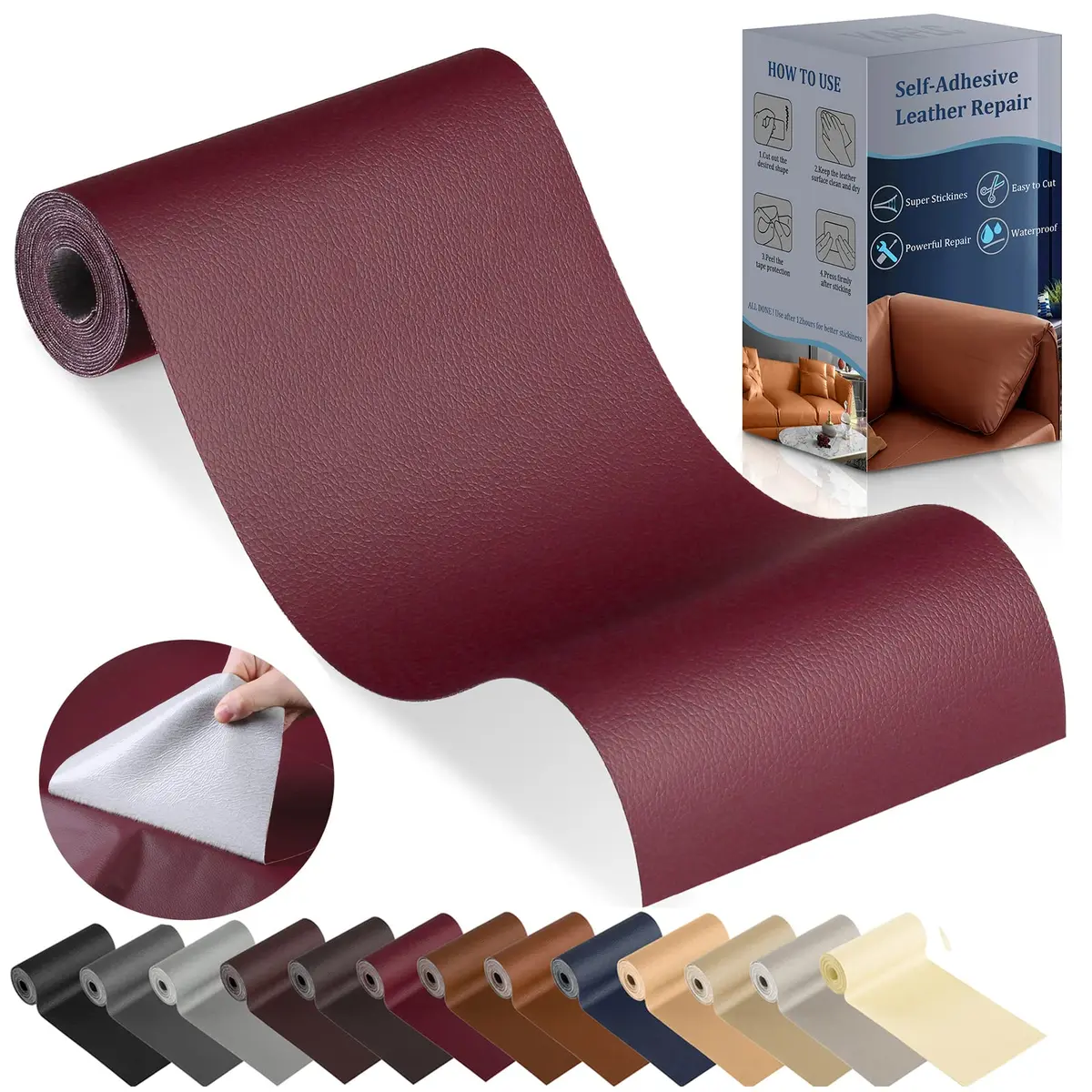 YAFLC Self Adhesive Leather Repair Patch 10cmx60cm | Fuchsia, Waterproof & Durable - main product image