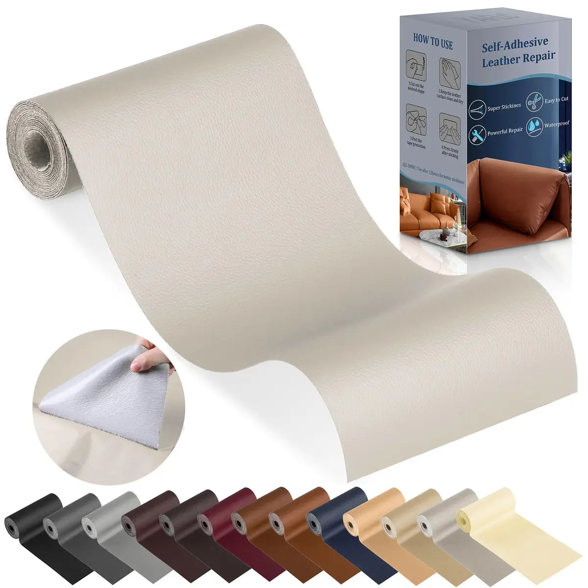 YAFLC Self Adhesive Leather Repair Patch 4" x 63" | Waterproof, Thick & Easy to Use - main product image