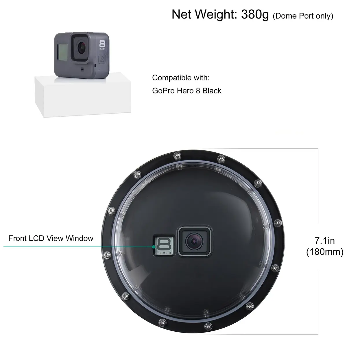 YALLSAME Waterproof Dome Port Housing Case for GoPro Hero 8 Black 45m (147ft) | Split Underwater Photography - view 6