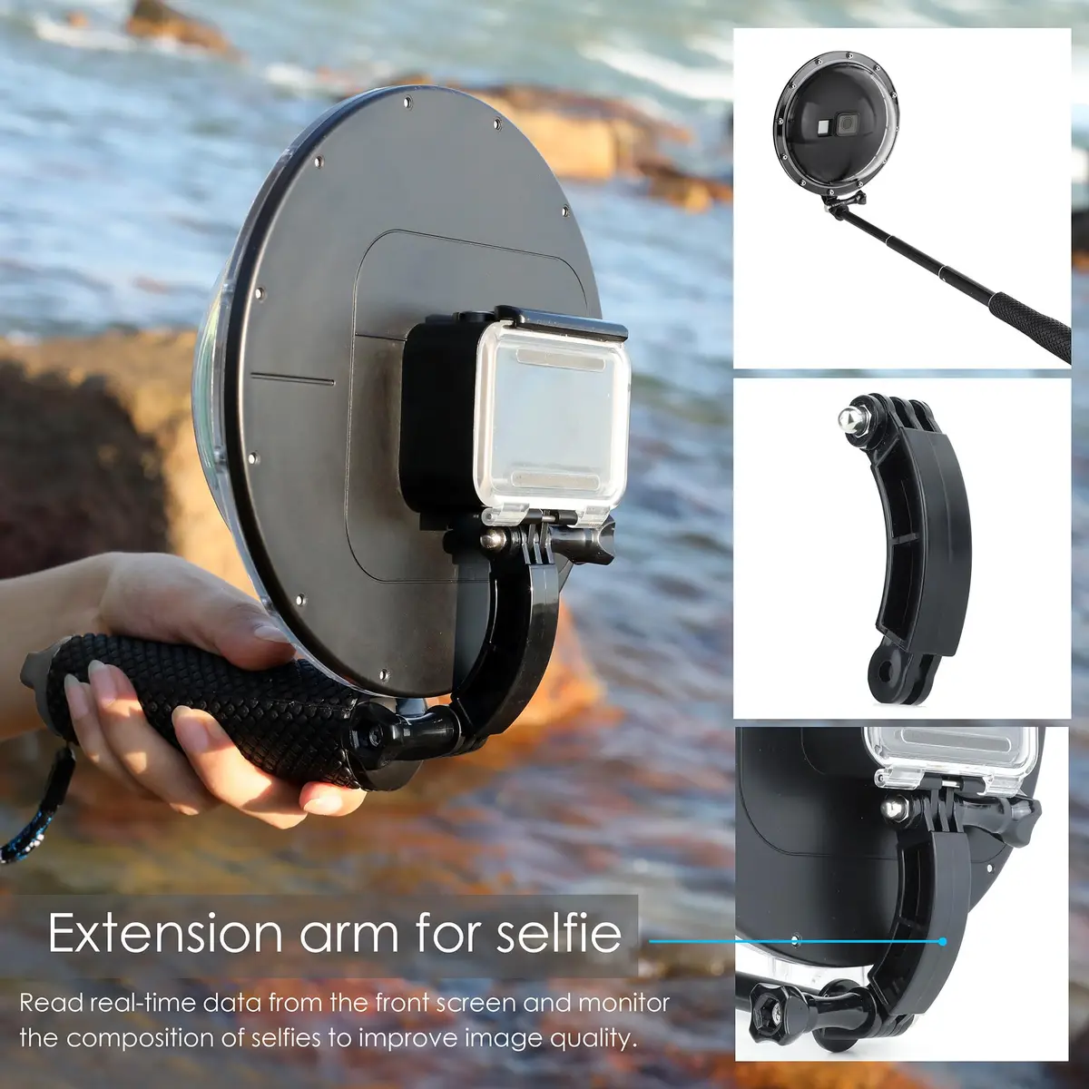 YALLSAME Waterproof Dome Port Housing Case for GoPro Hero 8 Black 45m (147ft) | Split Underwater Photography - view 7