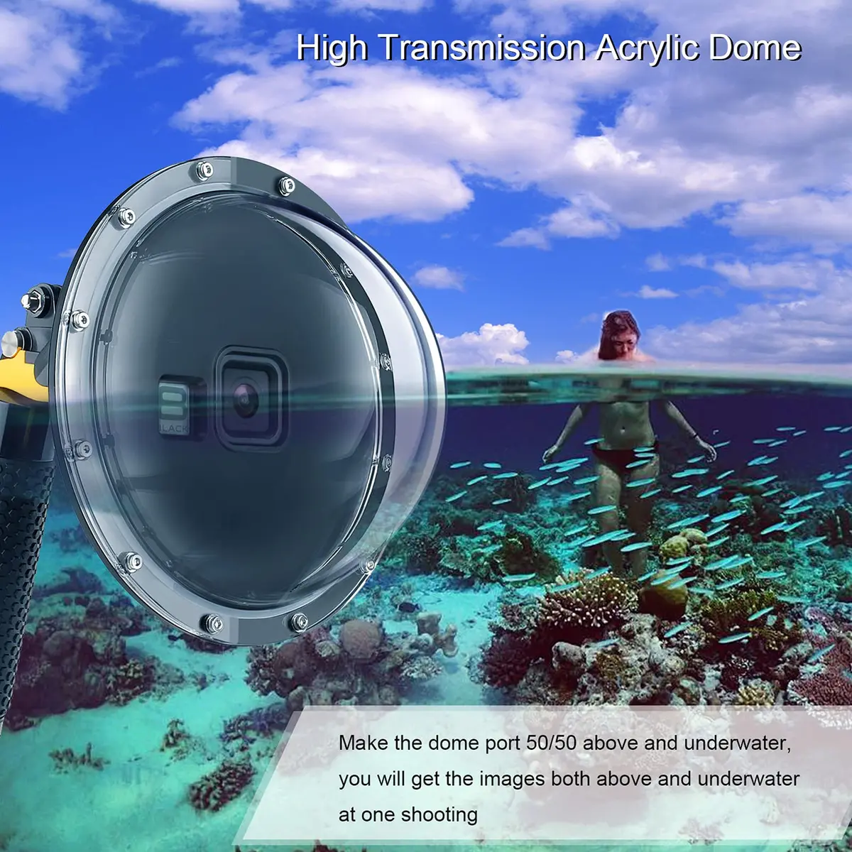 YALLSAME Waterproof Dome Port Housing Case for GoPro Hero 8 Black 45m (147ft) | Split Underwater Photography - view 8