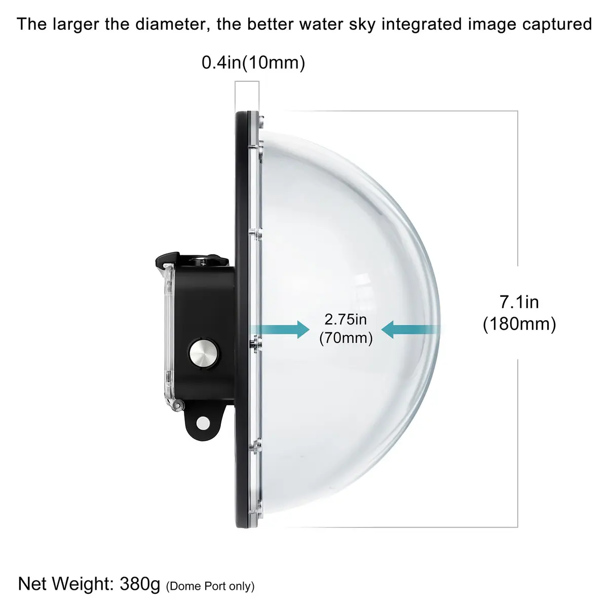 YALLSAME Waterproof Dome Port Housing Case for GoPro Hero 8 Black 45m (147ft) | Split Underwater Photography - view 3