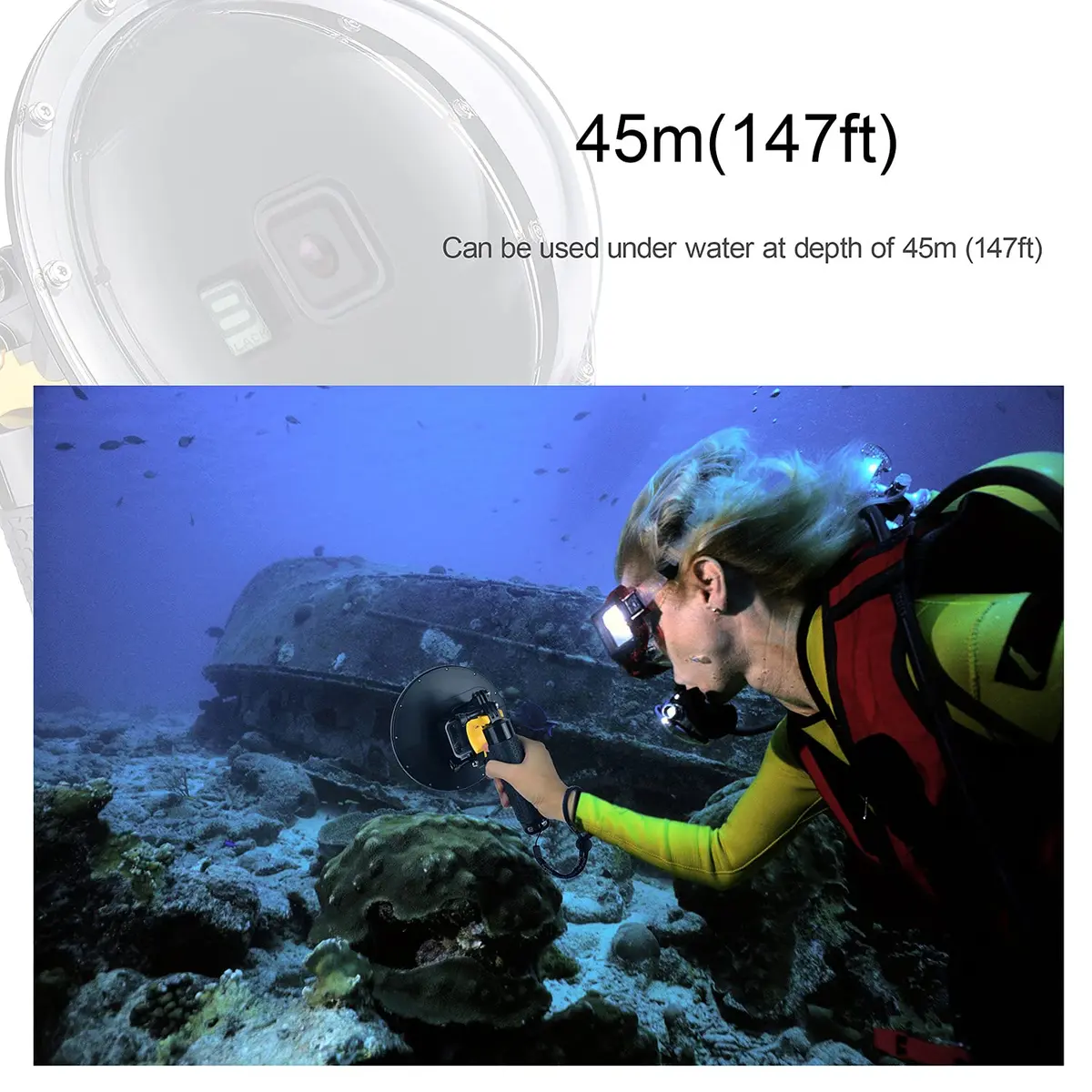 YALLSAME Waterproof Dome Port Housing Case for GoPro Hero 8 Black 45m (147ft) | Split Underwater Photography - view 4