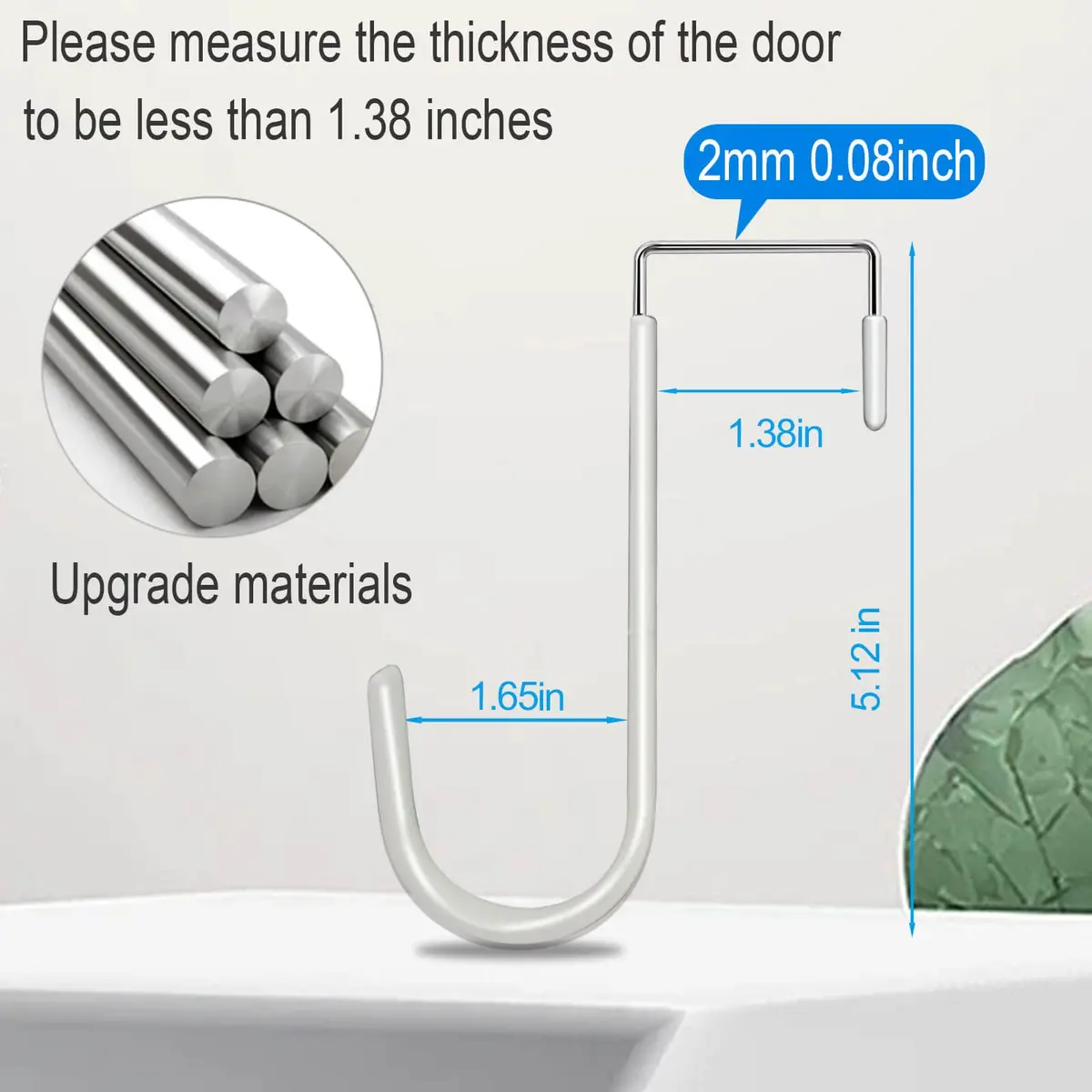 Peasulin 6 Pack Over The Door Hooks | 20 LB Load Capacity, Rubber Surface, White - view 2