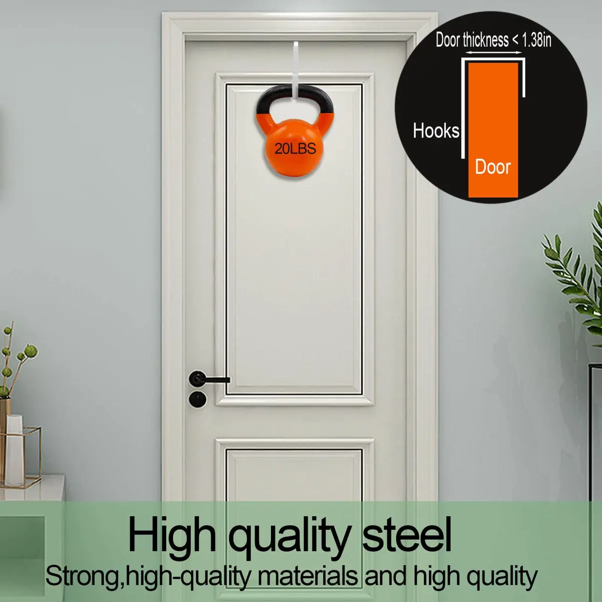 Peasulin 6 Pack Over The Door Hooks | 20 LB Load Capacity, Rubber Surface, White - view 4