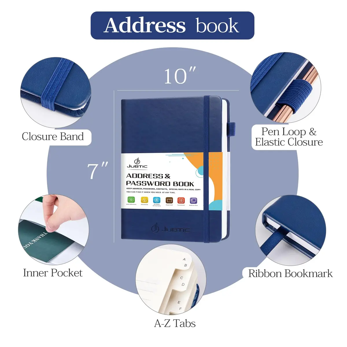 JUBTIC Address Book Password Keeper with Alphabetical Tabs 5.3"x7.7" | Organize Contacts & Passwords - view 3