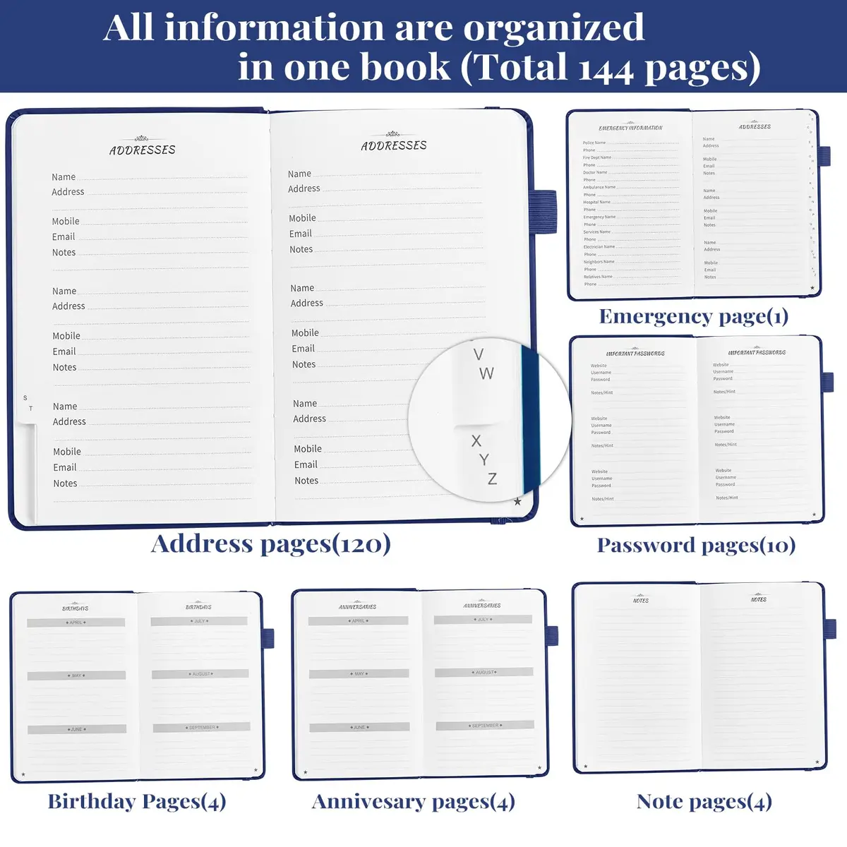 JUBTIC Address Book Password Keeper with Alphabetical Tabs 5.3"x7.7" | Organize Contacts & Passwords - view 4