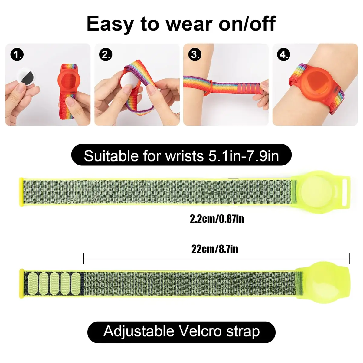 Qonuiy Yellow AirTag Wristband | Adjustable Nylon Watch Band for Kids & Elders - view 2