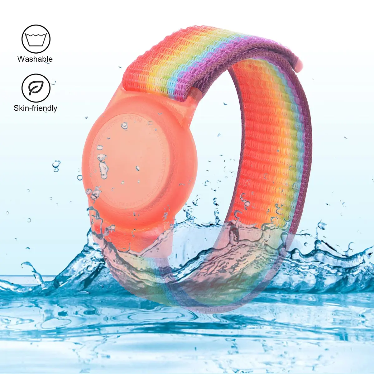 Qonuiy Kids Wristband Compatible with Apple AirTag 18cm Rainbow Nylon Adjustable Anti Lost Band - view 5