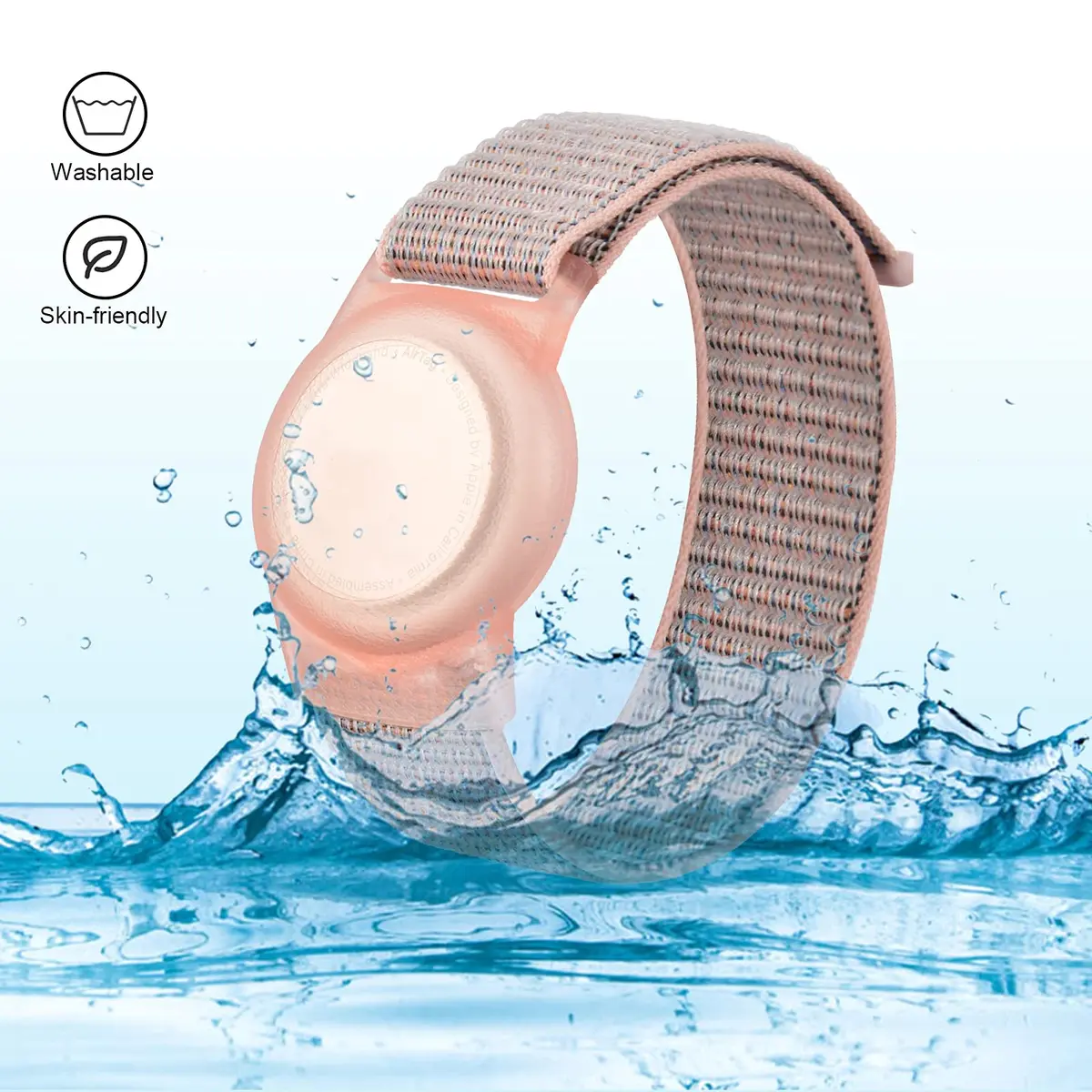 Qonuiy Kids Wristband for Apple AirTag | Adjustable Nylon GPS Tracker Band for Toddler & Elder (Pink, 18cm) - view 5