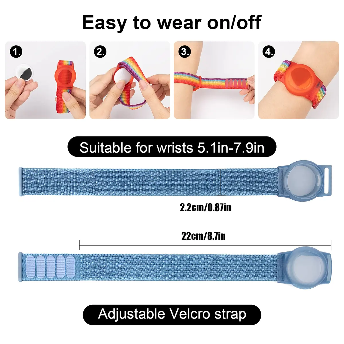 Qonuiy Kids Wristband Compatible with Apple AirTag 18cm | Adjustable Nylon GPS Tracker Band for Toddler & Elder - view 2