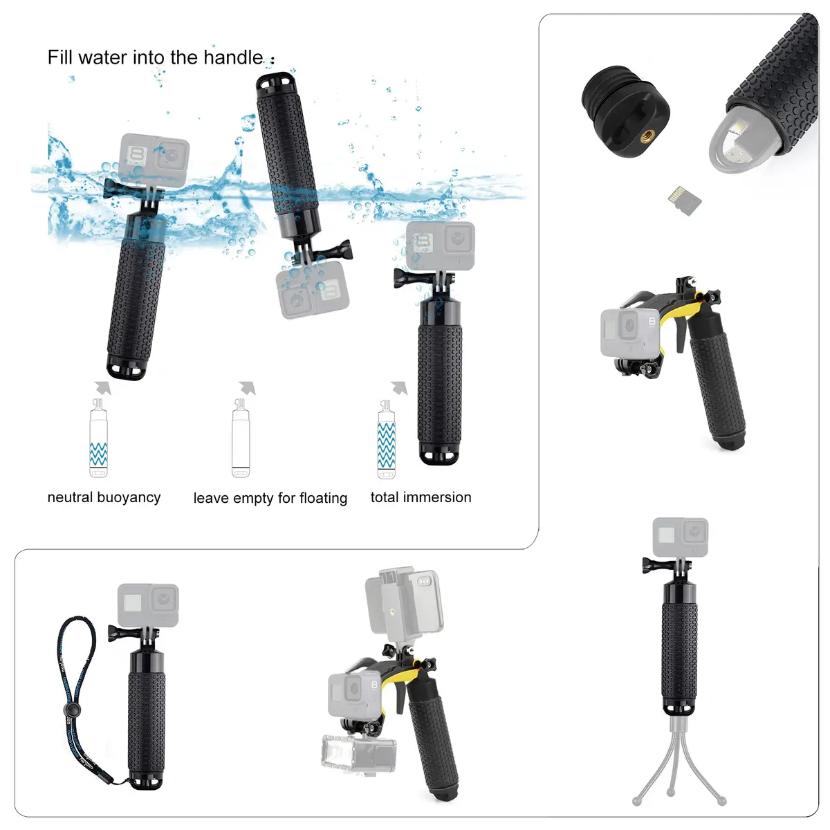 YALLSAME Waterproof Dome Port with Floating Grip for GoPro Hero 8 Black 156g (5.5 oz) | 45m (147ft) Depth Rated - view 8