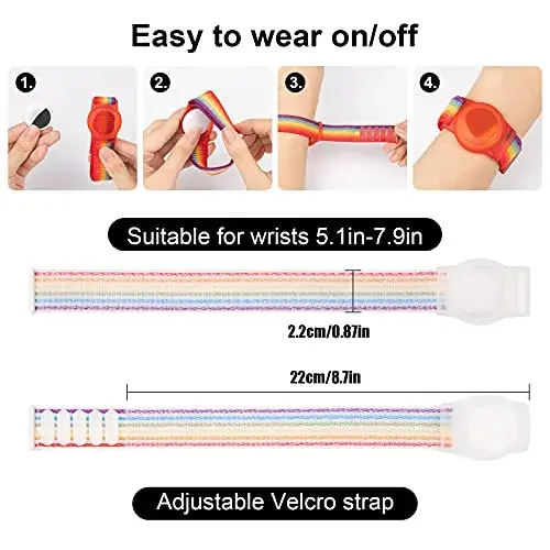 Qonuiy Kids Rainbow A AirTag Wristband with Protective Case | Adjustable Nylon Bracelet for Toddlers - view 2