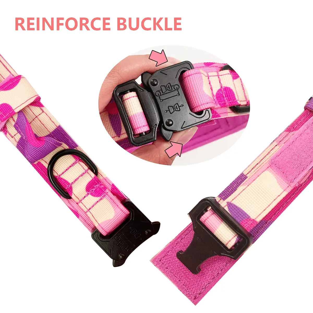 Xqpetlihai Tactical Dog Collar Adjustable Military Nylon Dog Collar with Control Handle and Heavy Duty Metal Buckle for Medium and Large Dogs (Pink Camo,L) | Heavy Duty Nylon & Metal Buckle - view 6