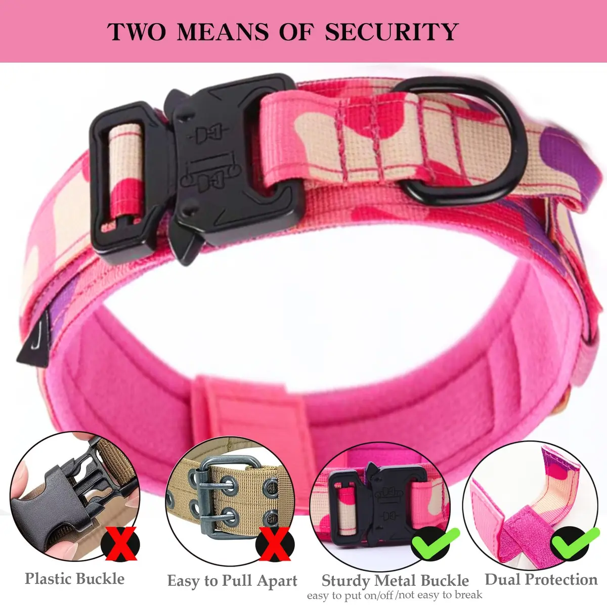 Xqpetlihai Tactical Dog Collar Adjustable Military Nylon Dog Collar with Control Handle and Heavy Duty Metal Buckle for Medium and Large Dogs (Pink Camo,L) | Heavy Duty Nylon & Metal Buckle - view 2