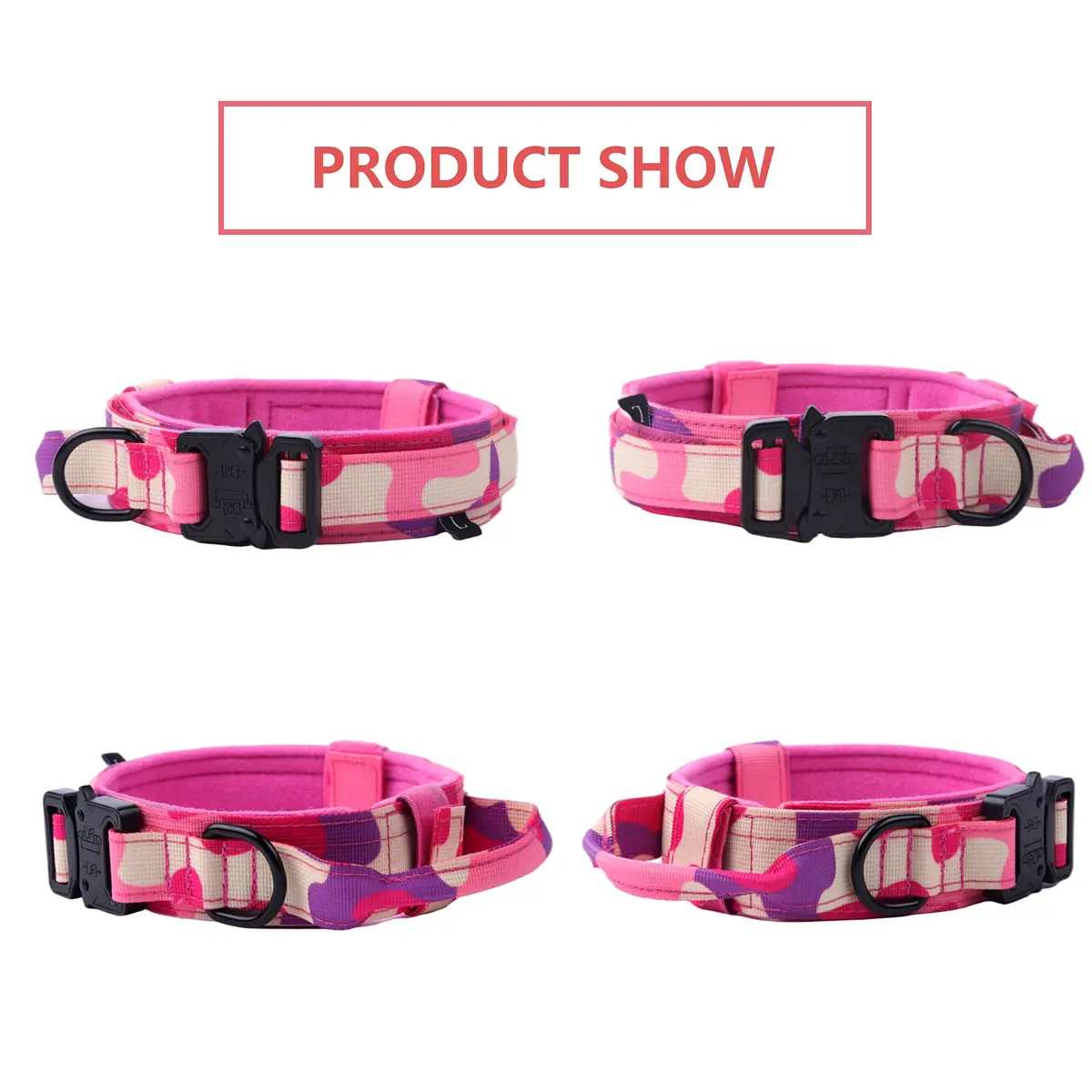 Xqpetlihai Tactical Dog Collar Adjustable Military Nylon Dog Collar with Control Handle and Heavy Duty Metal Buckle for Medium and Large Dogs (Pink Camo,L) | Heavy Duty Nylon & Metal Buckle - view 3
