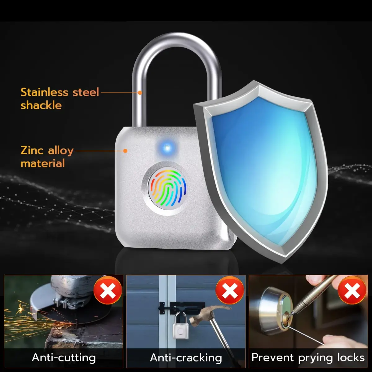 Pothunder Biometric Fingerprint Padlock Silver | Keyless Smart Lock for Gym Locker, Luggage, Backpack - view 7