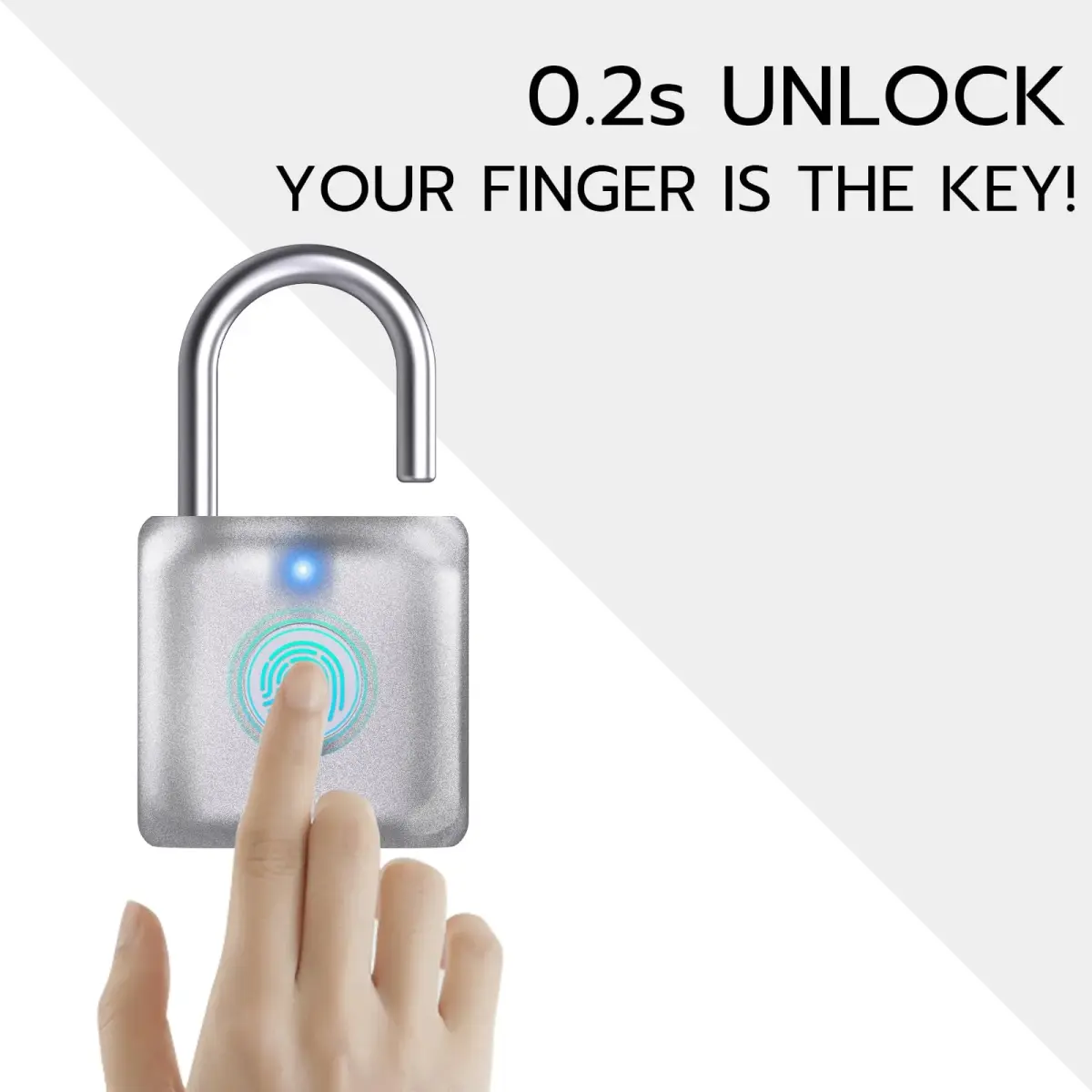 Pothunder Biometric Fingerprint Padlock Silver | Keyless Smart Lock for Gym Locker, Luggage, Backpack - view 2