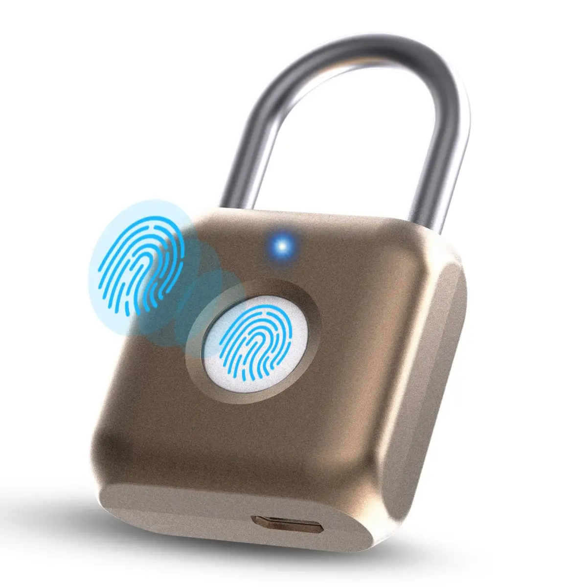 Pothunder Fingerprint Padlock Placer Gold | 62g (2.18 oz) USB Rechargeable Biometric Lock - main product image
