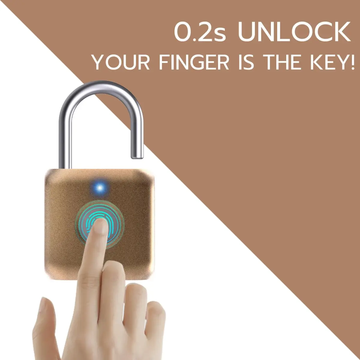 Pothunder Fingerprint Padlock Placer Gold | 62g (2.18 oz) USB Rechargeable Biometric Lock - view 2