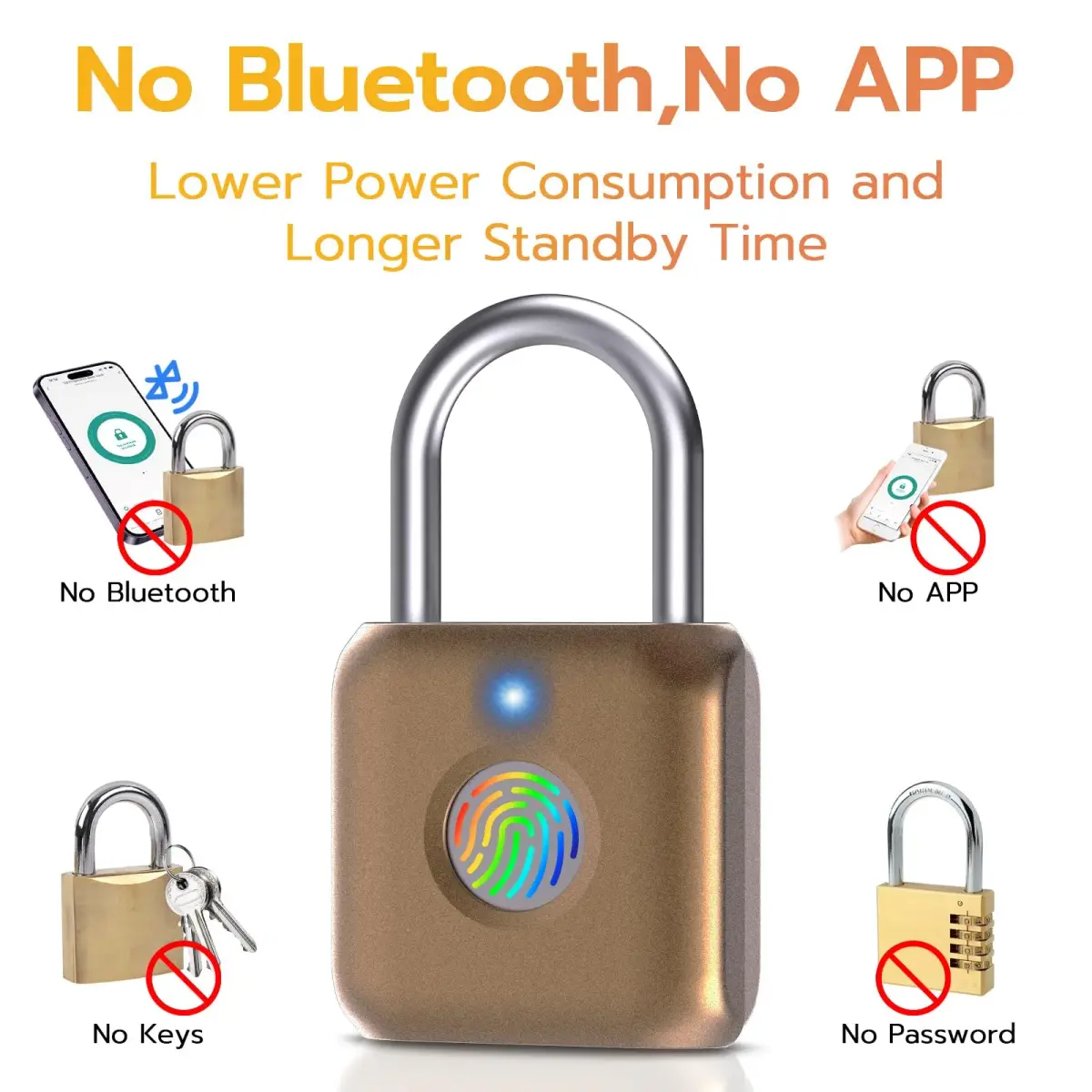 Pothunder Fingerprint Padlock Placer Gold | 62g (2.18 oz) USB Rechargeable Biometric Lock - view 4