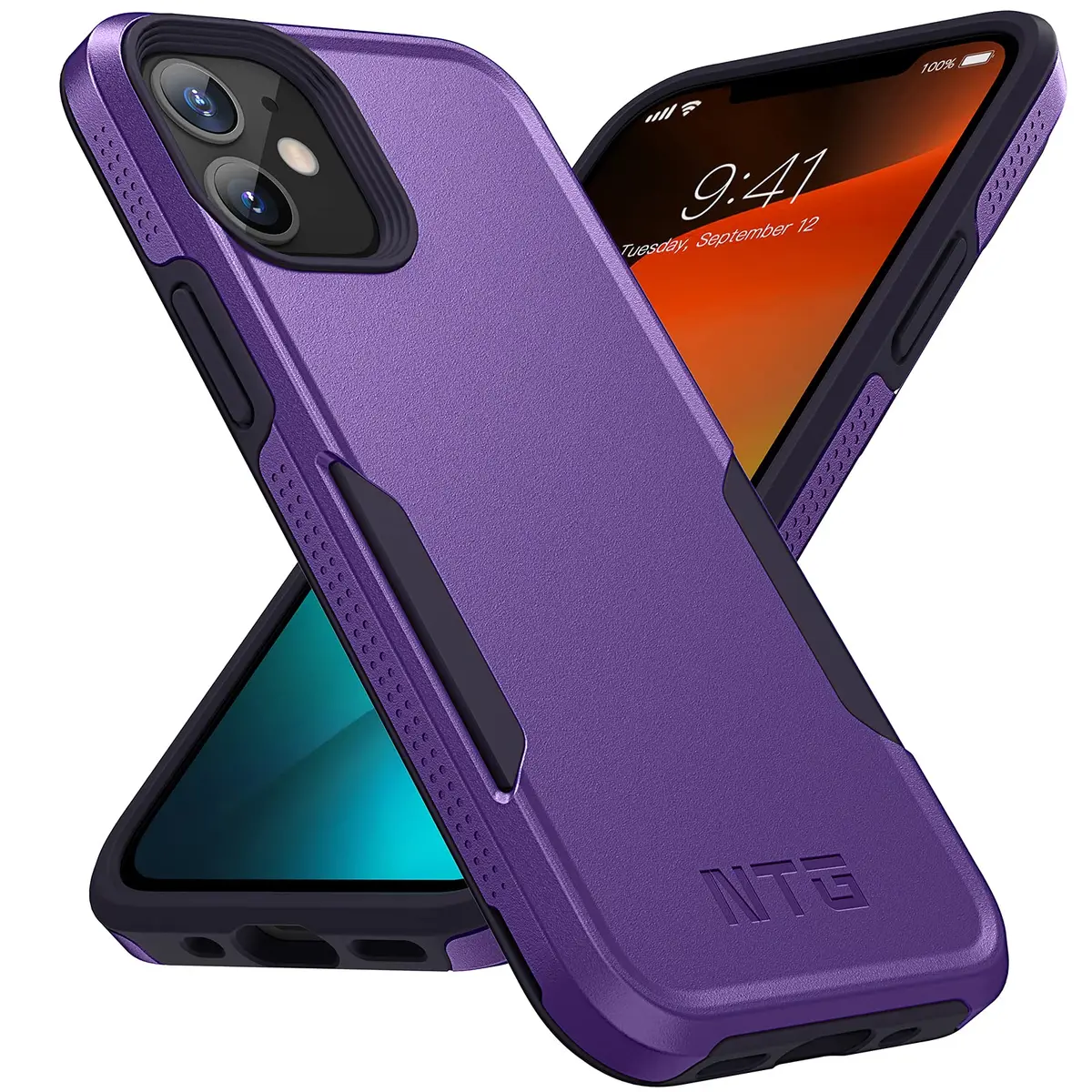 NTG Military Shockproof iPhone 12 Case 6.1 inch | 2-Layer Anti-Drop Slim Cover for iPhone 12 (Dark Violet) - main product image