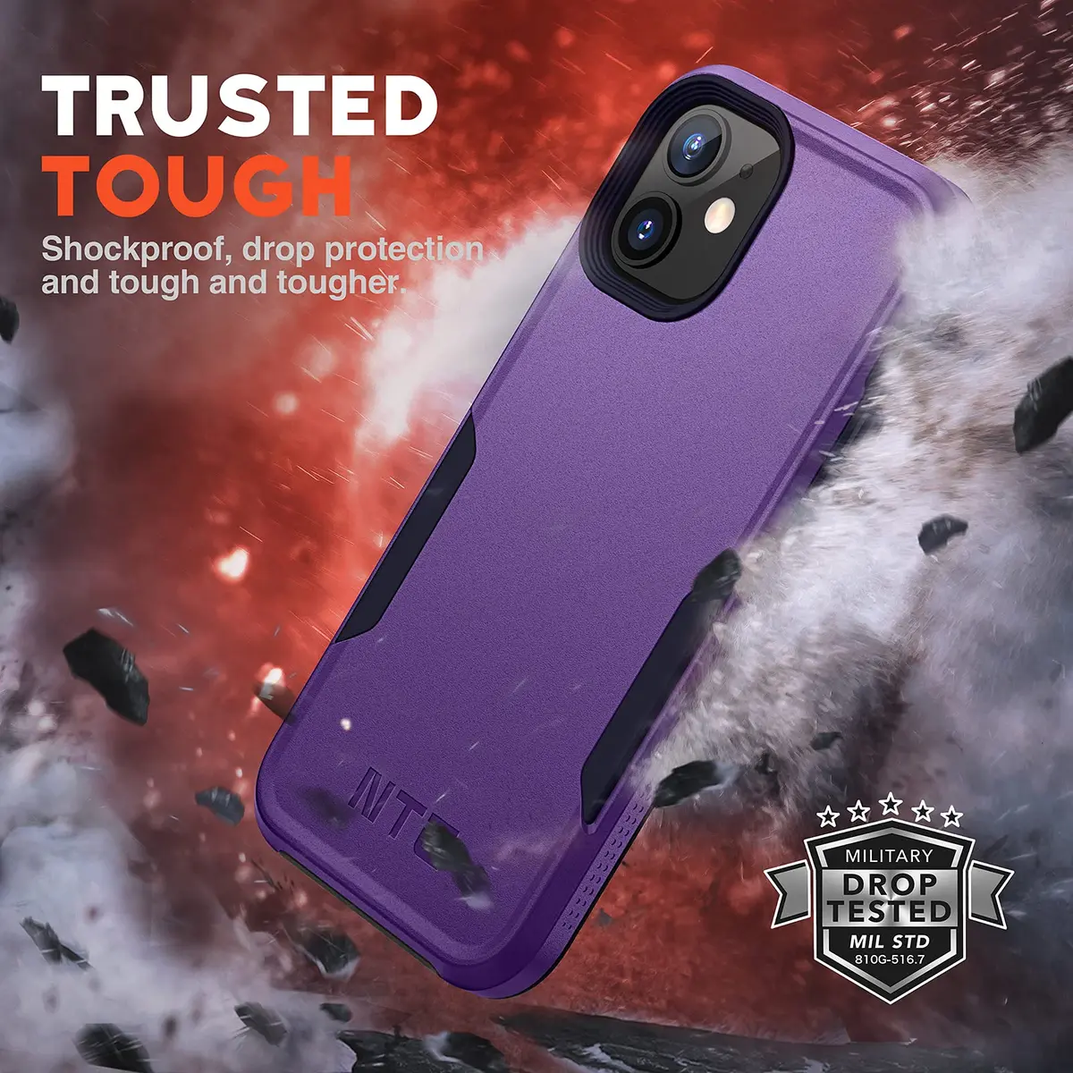 NTG Military Shockproof iPhone 12 Case 6.1 inch | 2-Layer Anti-Drop Slim Cover for iPhone 12 (Dark Violet) - view 7